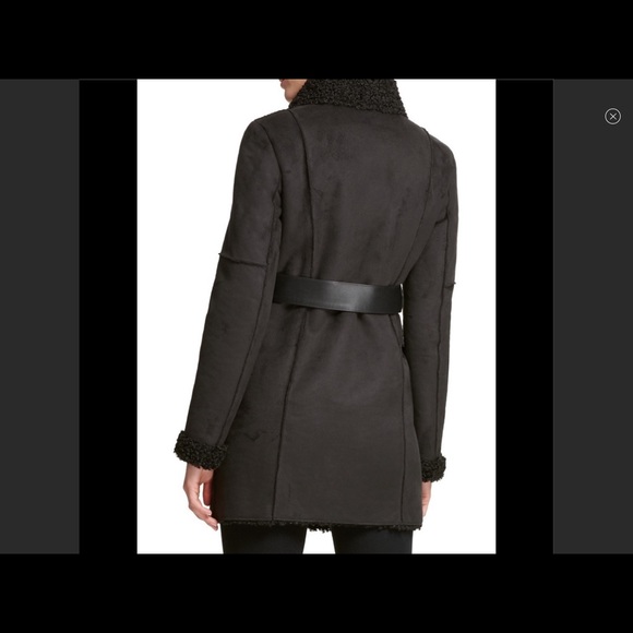 DKNY Belted Faux Shearling Coat - Picture 4 of 8